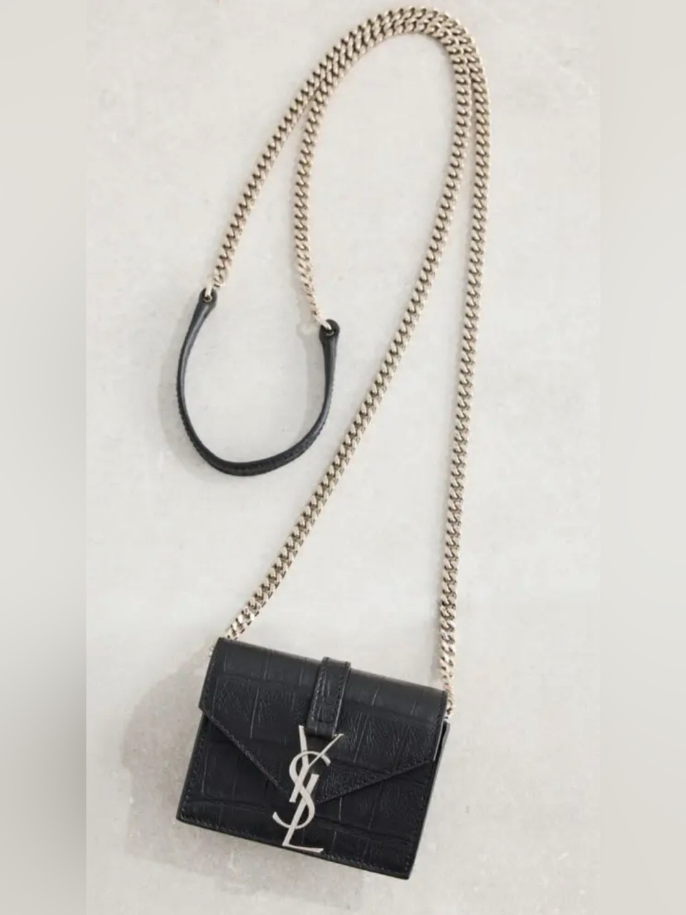 Saint Laurent Black Croc-Embossed Mini Crossbody Candy Bag